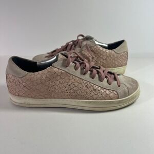 P448 Python John Leather Suede Snake Embossed Sneakers 38 Pink Made in‎ Italy